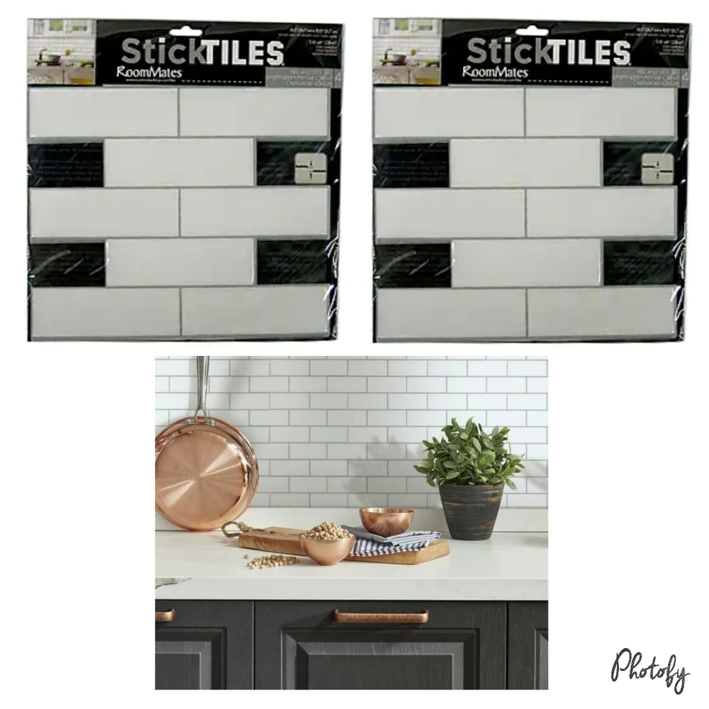 2 RoomMates StickTILES Peel and Stick White Subway Backsplash Wall Decal Tiles